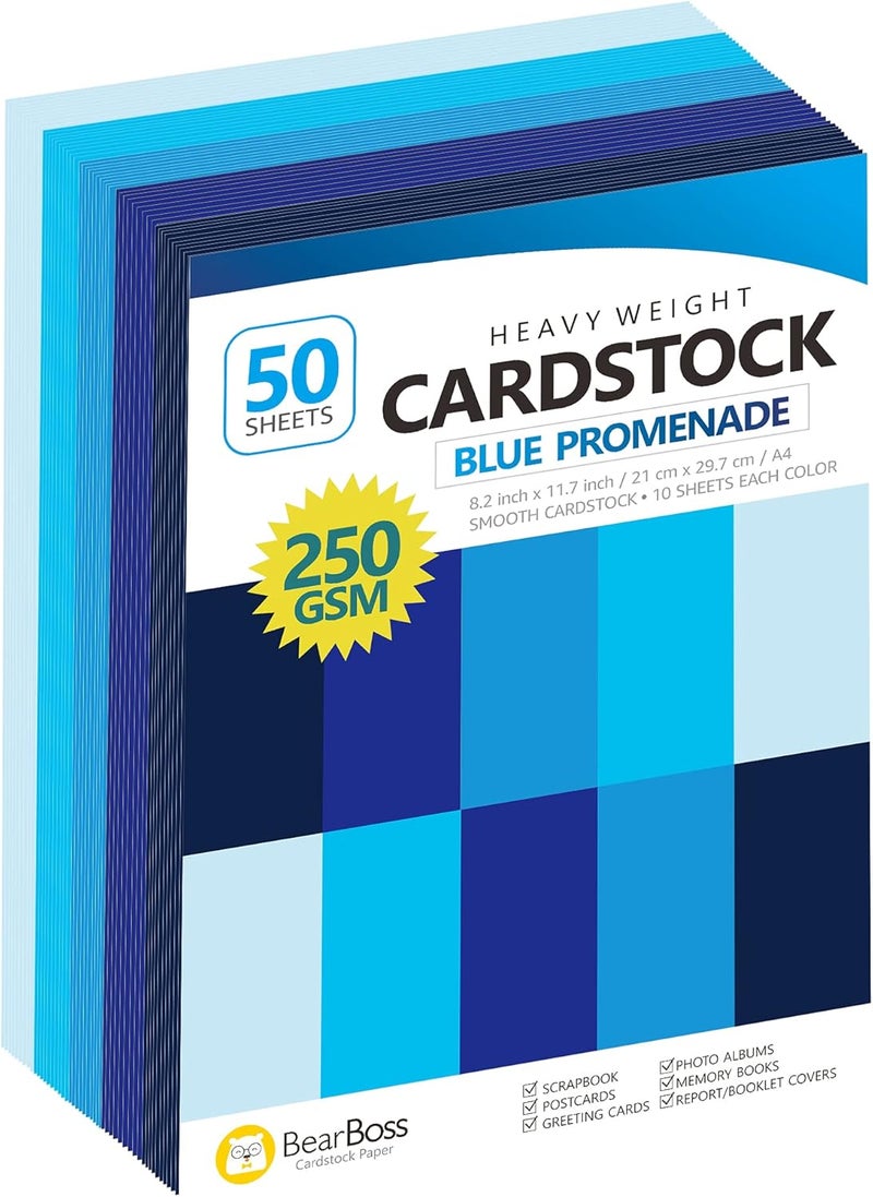 BearBoss Blue Navy Colored Cardstock Thick Paper 50 Sheets, 8.5" x 11" Heavyweight 92lb Cover Card Stock for Crafts and DIY Cards Making - Image 1